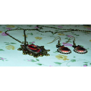 Ranma 1/2 One Half らんま½ Ranma Saotome girl side 早乙女亂馬 anime Cabochon Bronze Necklace & Earrings Set